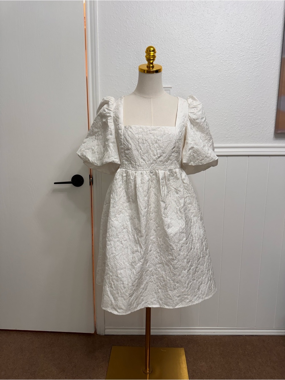 Endless Rose White Textured Puff-Sleeve Mini Dress
